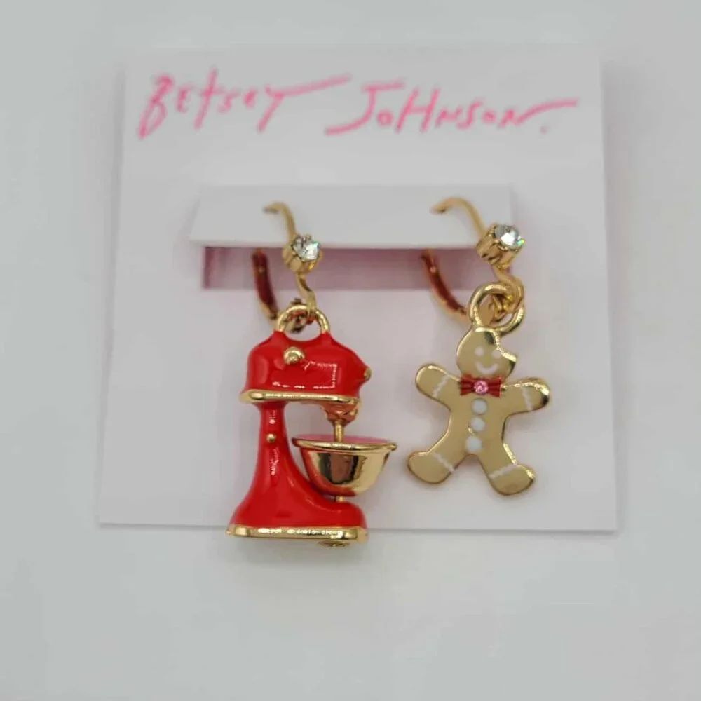 Betsey Johnson Gingerbread Mixer Mismatched Earrings NEW! NWT!